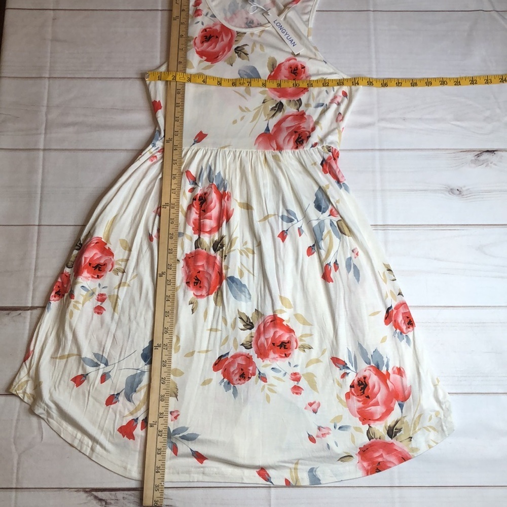 Soft Flowy Stretchy Cream Pink Floral Sleeveless Tank Dress Pockets Women XS NWT - Picture 7 of 14
